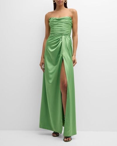 GIGII'S Fella Strapless Pleated Side-Slit Gown - Green