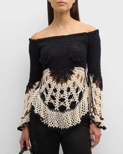 Hellessy Machi Crochet Knit Off-The-Shoulder Top - Black