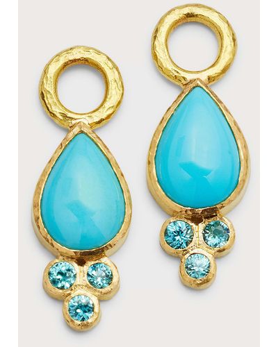 Elizabeth Locke 19k Pear-shaped Turquoise Earring Pendants, 17x8mm - Blue