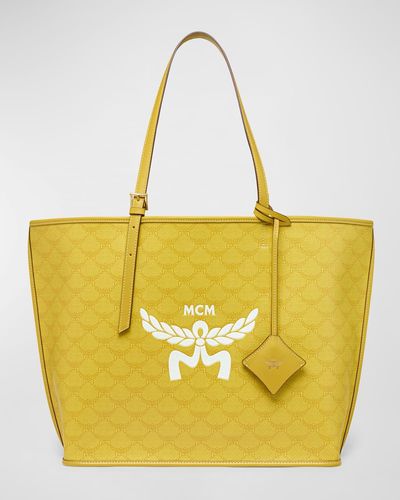 MCM Lauretos Monogram Canvas Shopper Tote Bag - Yellow