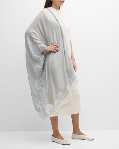 Bindya Accessories Lace Trim Cashmere & Silk Evening Wrap - Gray