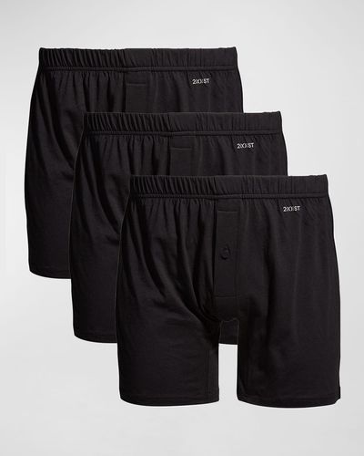 2xist 3-Pack Pima Cotton Knit Boxers - Black