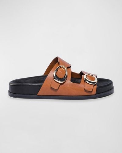 Bernardo Leather Dual-Buckle Comfort Sandals - Brown