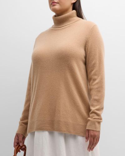 Neiman Marcus Plus Size Cashmere Turtleneck - Natural