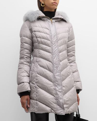 Gorski Apres-ski Chevron Padded Parka Jacket With Detachable Toscana Lamb Shearling Hood Trim - Gray