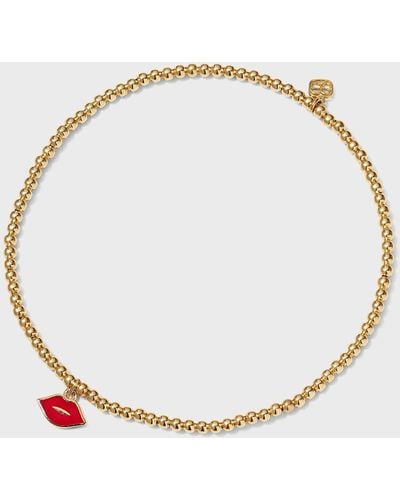 Sydney Evan 2mm Gold Bead Bracelet With Enamel Lips Charm - Natural