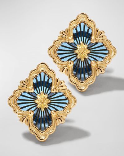 Buccellati Opera Tulle Medium Button Earrings In Blue Enamel