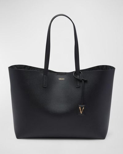 Versace La Medusa Calf Leather Tote Bag - Black