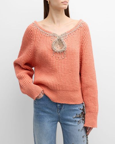 Hellessy Blair Crystal Cutout Rib Sweater - Orange