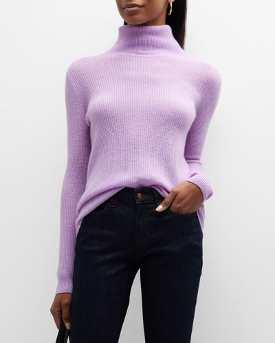 Neiman Marcus Cashmere Waffle Knit Turtleneck Sweater - Purple