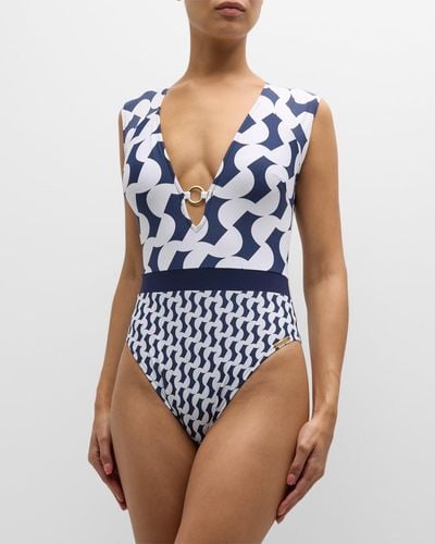 Lise Charmel Geometric Printed Wireless One-Piece Swimsuit - Blue
