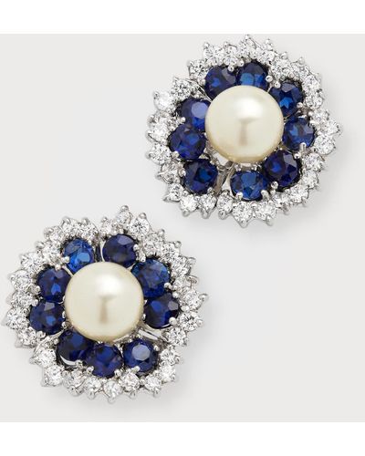 Fantasia by Deserio Pearly Center Cluster Earrings - Blue
