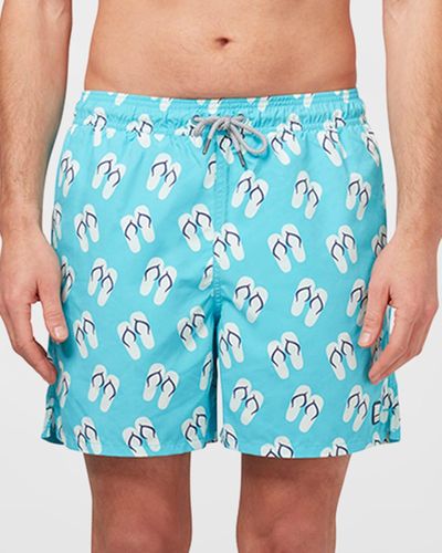 Tom & Teddy Flip Flop-Print Swim Shorts - Blue