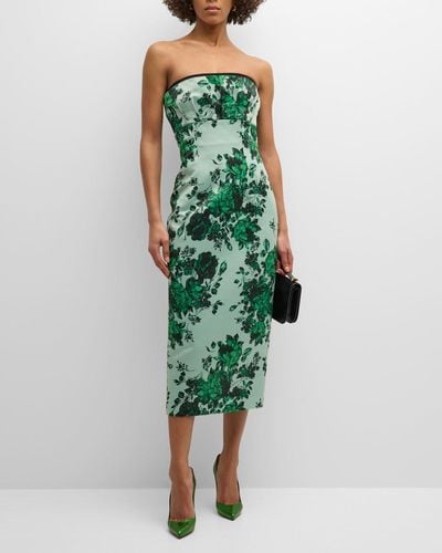 Emilia Wickstead Adalina Strapless Floral Empire-waist Sheath Midi Dress - Green