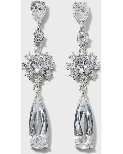 Golconda by Kenneth Jay Lane Multi Cubic Zirconia With Middle Floral Vertical Earrings, 9.0Tcw - White