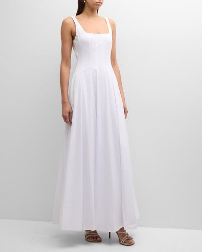 STAUD Wells Sleeveless Cotton Poplin Corset Maxi Dress - White