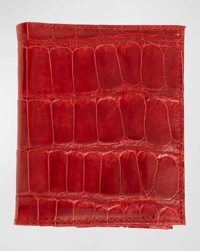 Abas Slim Alligator Bi-Fold Monogram Wallet - Red