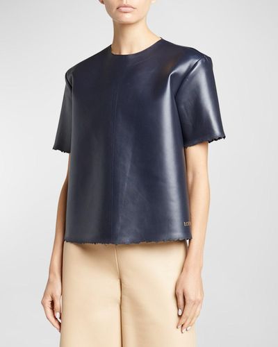 Loewe Distressed Leather Short-Sleeve Boxy T-Shirt - Blue