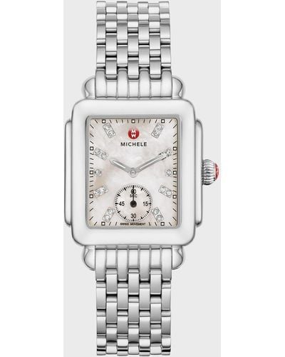 Michele Deco Mid Diamond Dial Watch - White
