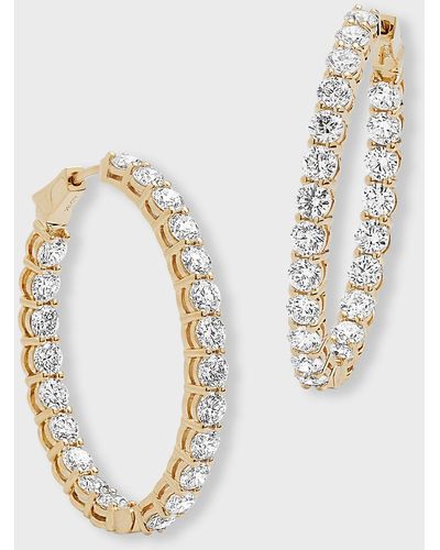 Neiman Marcus 18k Yellow Gold Diamond Hoop Earrings - Metallic