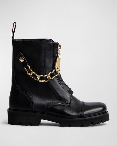 Zadig & Voltaire Joe Chain Zip Moto Boots - Black