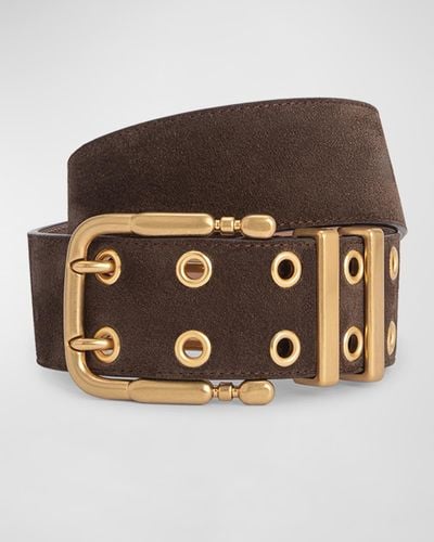 BY FAR Duo Suede Leather Belt - Brown