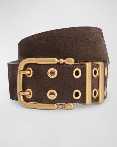 BY FAR Duo Suede Leather Belt - Brown