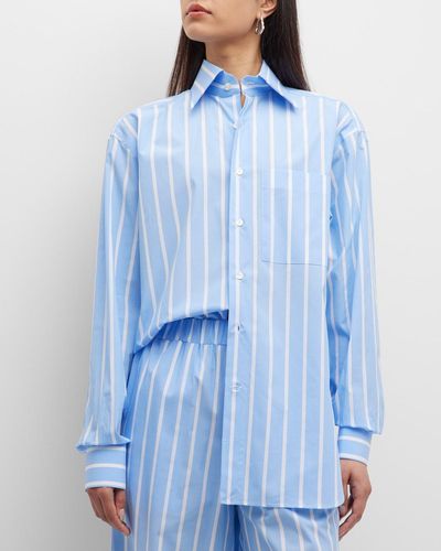 Woera Pocket Button-front Striped Poplin Shirt - Blue