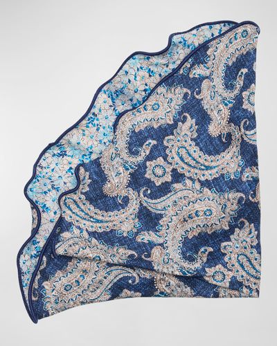 Edward Armah Silk Reversible Floral-Paisley Pocket Circle - Blue