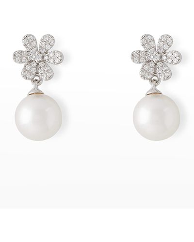 Pearls By Shari 18K Diamond Flower And 8.5Mm Drop Earrings - White
