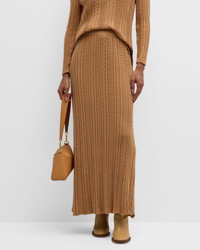 Misook A-Line Cable-Knit Maxi Skirt - Brown