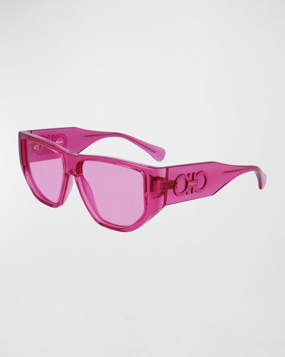 Ferragamo Capsule Gancini Rectangle Sunglasses - Pink