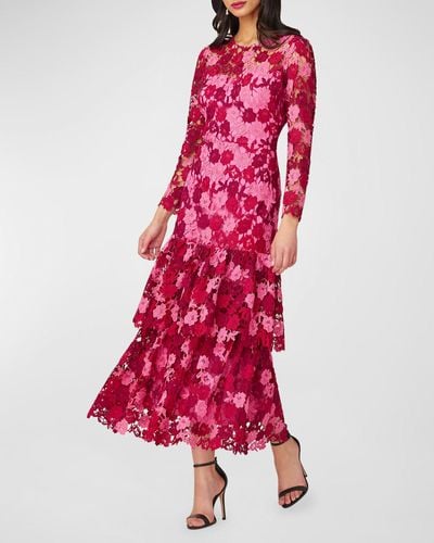 Shoshanna Ruffle Tiered Floral Lace Midi Dress