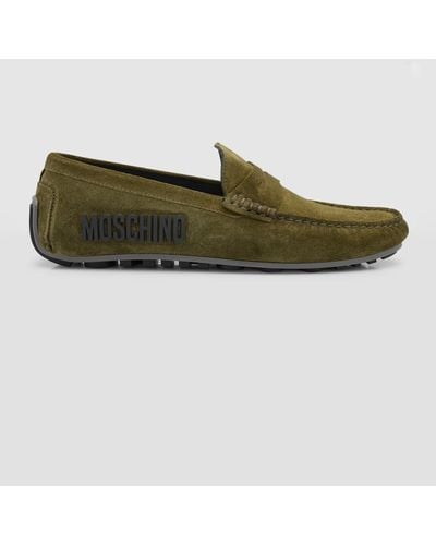 Moschino Logo Leather Drivers - Green