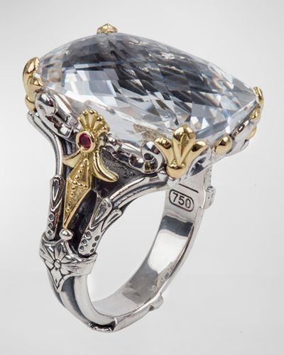 Konstantino Pythia Onyx/crystal Rectangle Ring With Corundum - Metallic