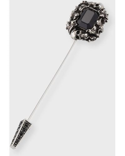 Alexander McQueen Black Swarovski Crystal Ivy Skull Pin Brooch - White