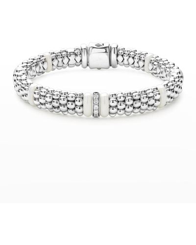 Lagos Sterling Silver And Gold White Caviar White Ceramic Diamond Link Bracelet - Metallic