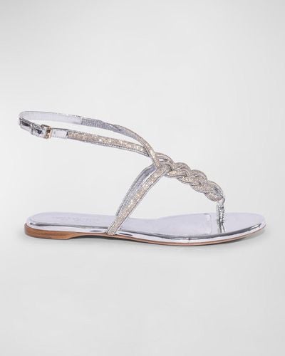 Giambattista Valli Metallic Crystal Thong Sandals - White