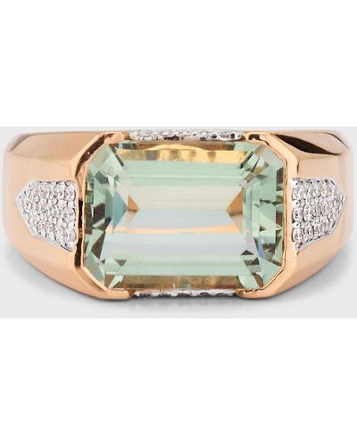 Piranesi 18K And Rose Emerald Cut Amethyst Ring With Pave Diamonds, Size 6.5 - Metallic