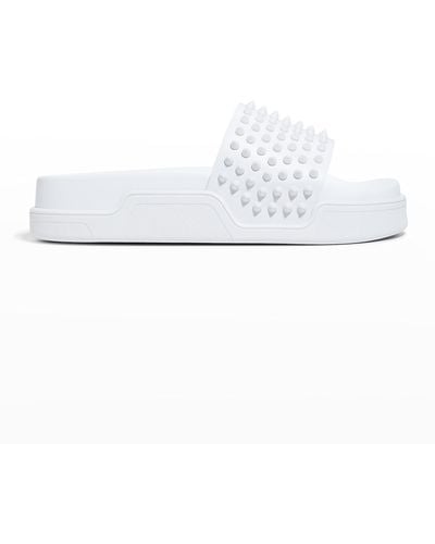 Christian Louboutin Pool Fun Spiked Leather Slide Sandals - White