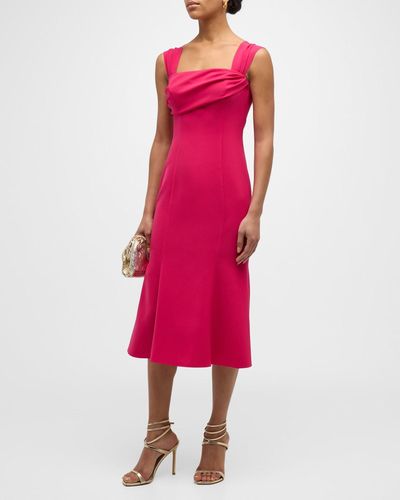 Carolina Herrera Square Neck Trumpet Midi Dress With Cap Sleeves - Pink