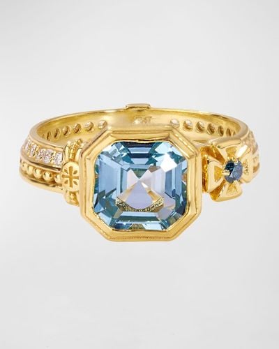 Konstantino Blue Diamond, Sky Blue Topaz And White Sapphire Ring, Size 7 - Metallic