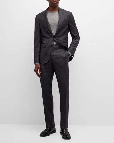 Canali Solid Wool Tic Suit - Black
