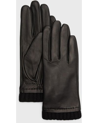 Vince Leather & Cashmere Ribbed Gloves - Black