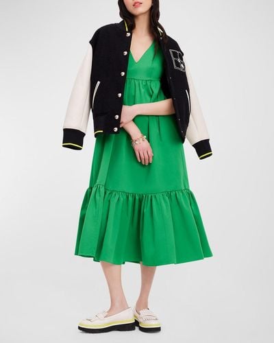 Kate Spade Sleeveless Tiered Faille Midi Dress - Green