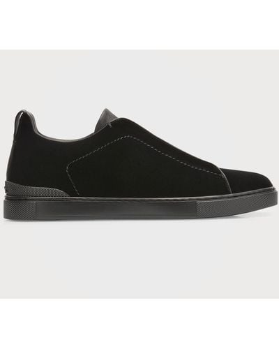 Zegna Triple Stitch Shearling-lined Leather High-top Sneakers - Black