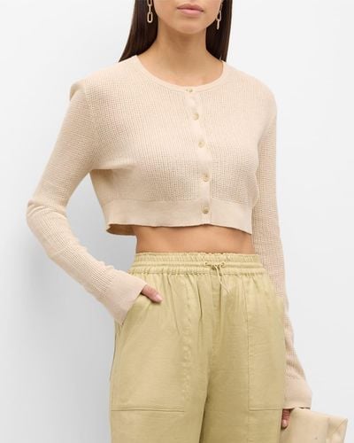 Enza Costa Linen Open-Knit Cropped Cardigan - Natural