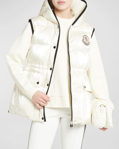 Moncler Hera Hooded Puffer Vest With Removable Belt - Natural