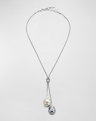 Majorica Tender 2-pearl Y-drop Necklace, Silver - White