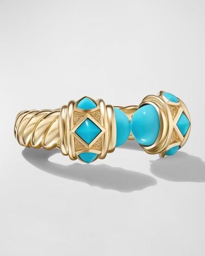 David Yurman Renaissance Ring With Gemstones In 18k Gold. 6.5mm, Size 9 - Blue